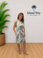 Olive Leaf Print Shift Dress