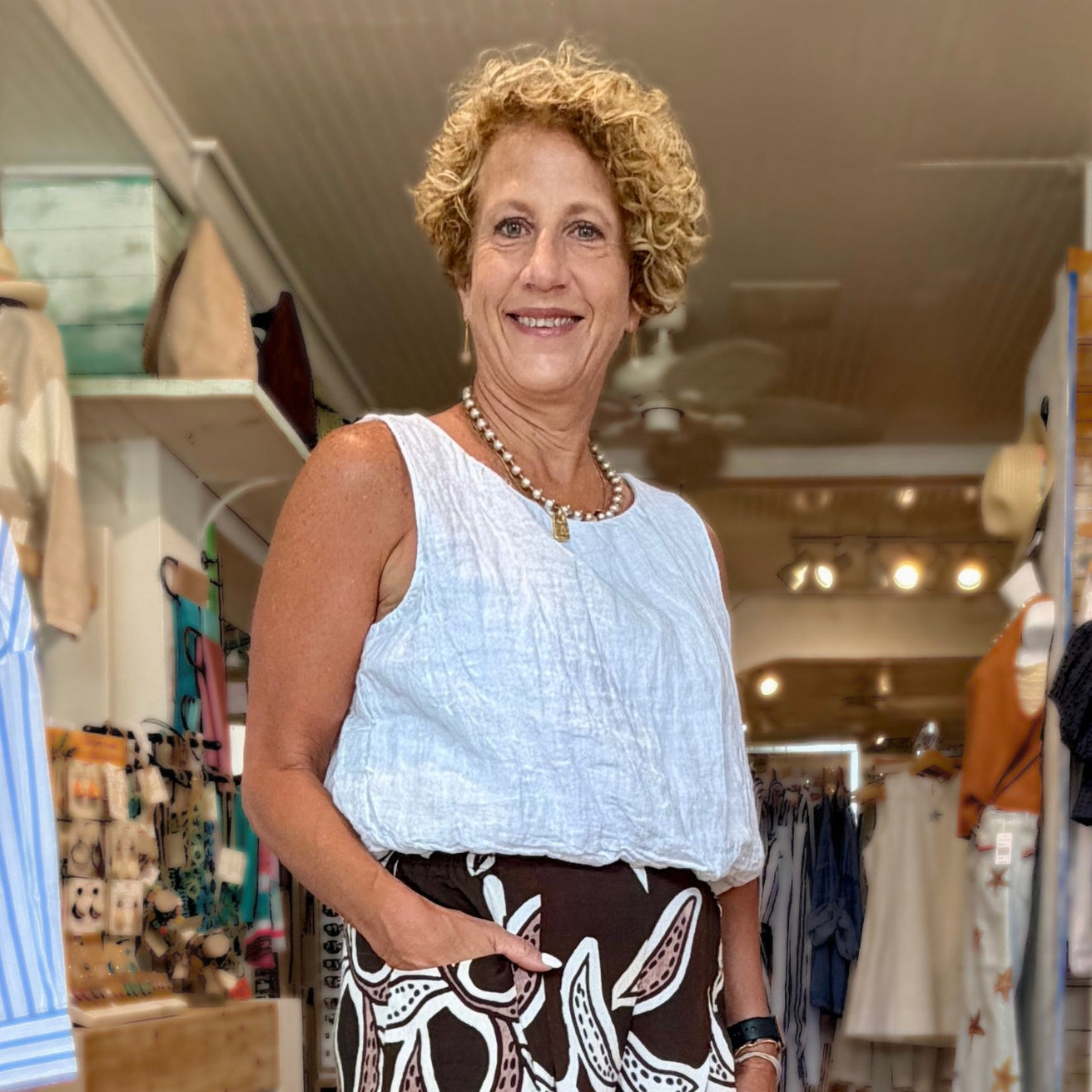 White Sleeveless Linen Blend Top