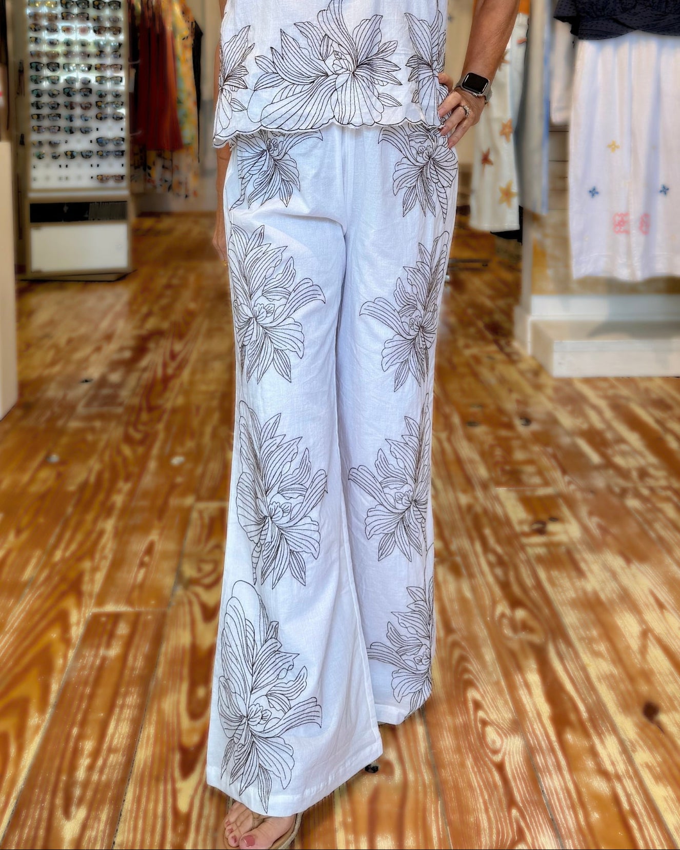 White Bloom Wide-Leg Pants