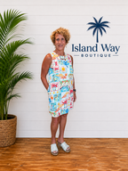 Postcard Print Shift Dress