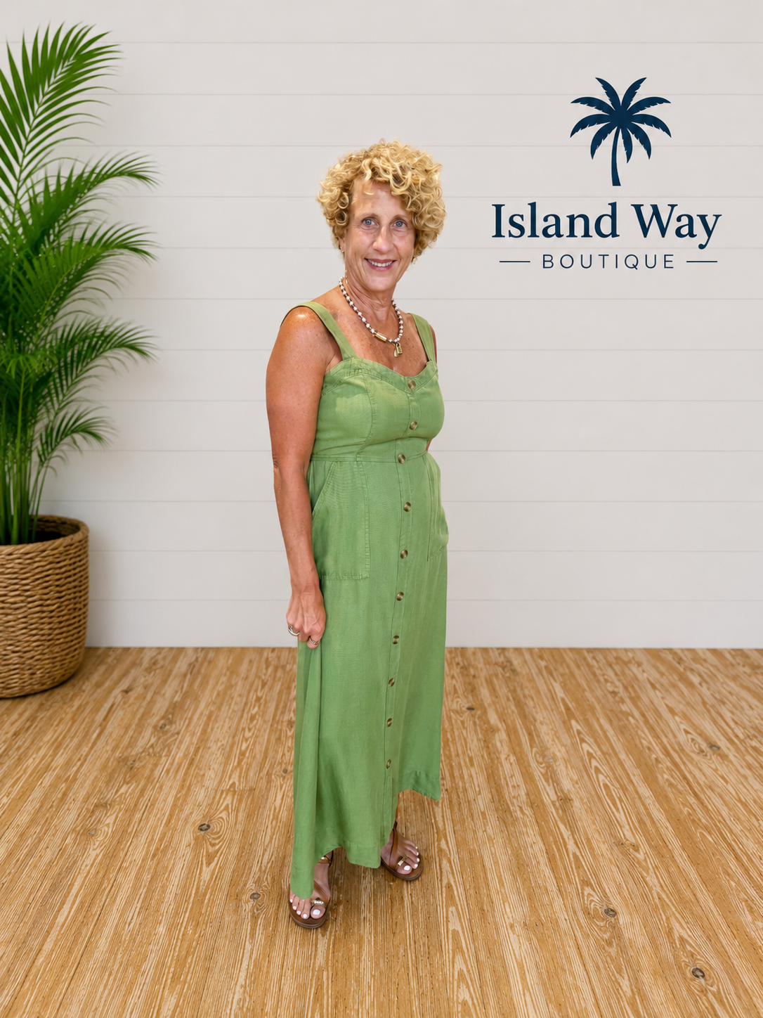 Olive Button-Front Maxi Dress