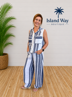 Harbor Stripe Barrel Leg Pant