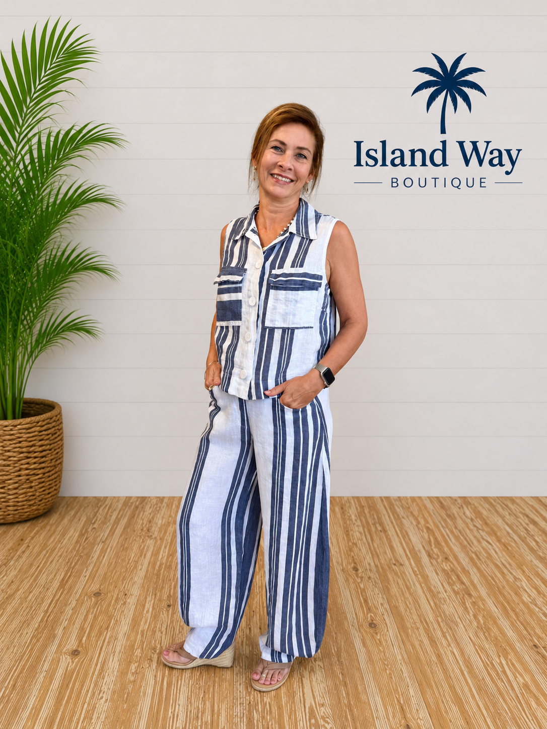 Harbor Stripe Barrel Leg Pant