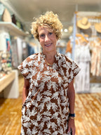 Brown Botanical Shift Dress