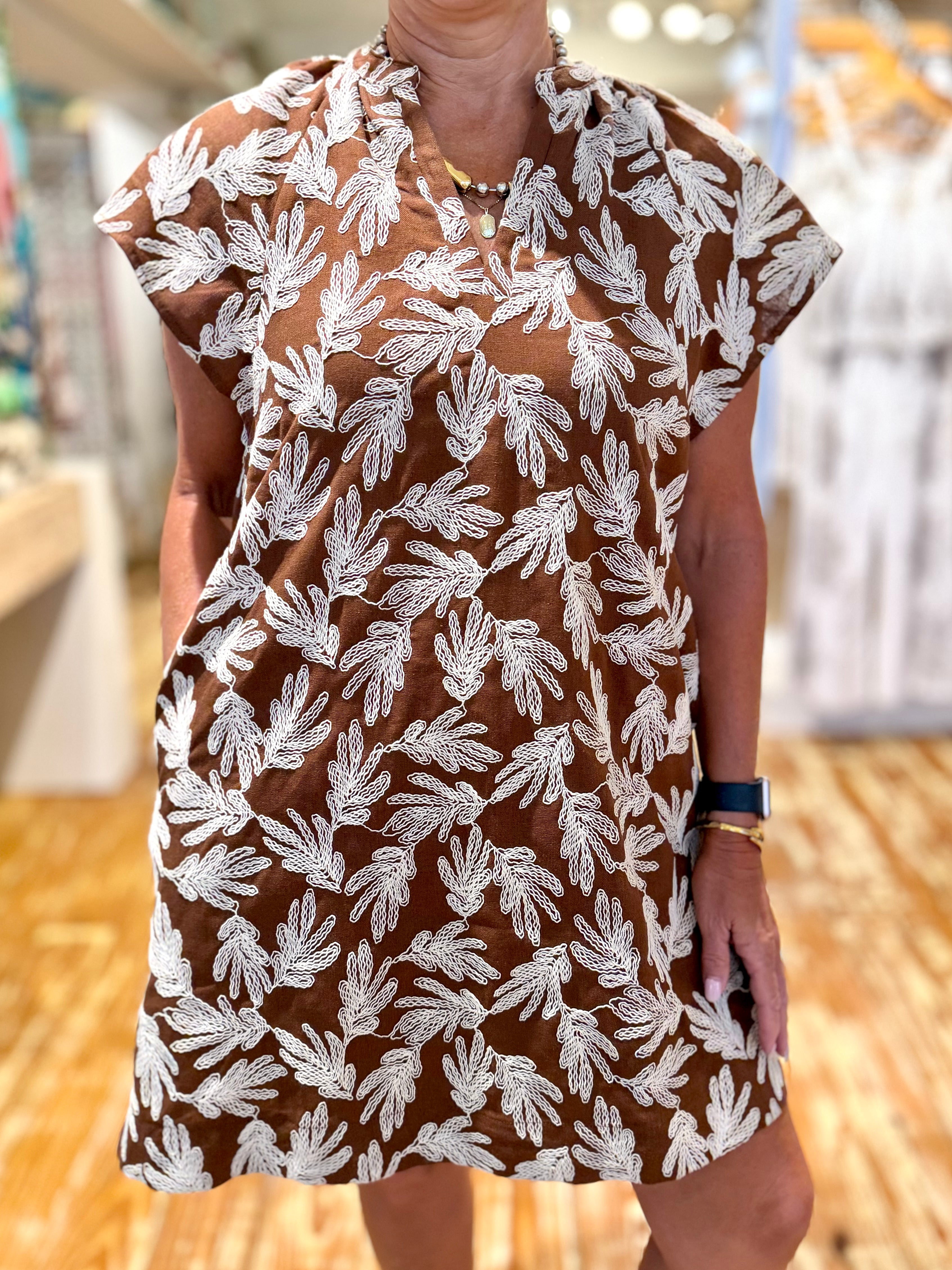 Brown Botanical Shift Dress
