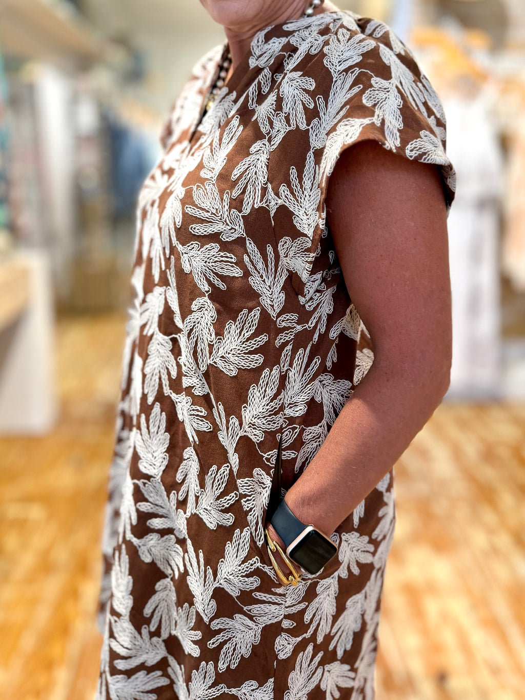 Brown Botanical Shift Dress
