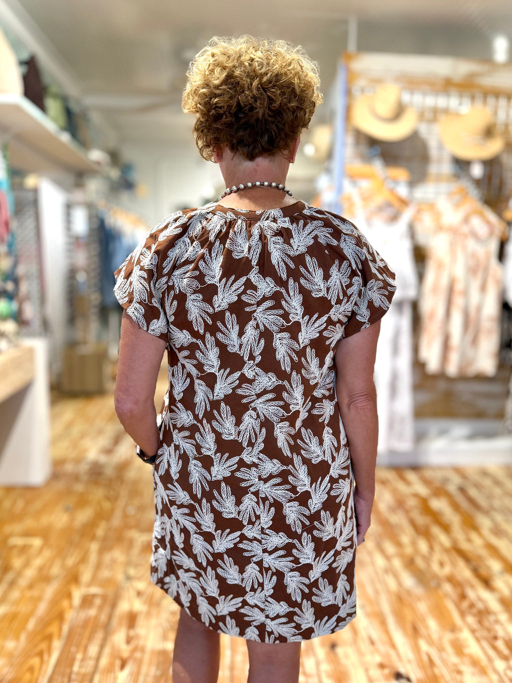 Brown Botanical Shift Dress