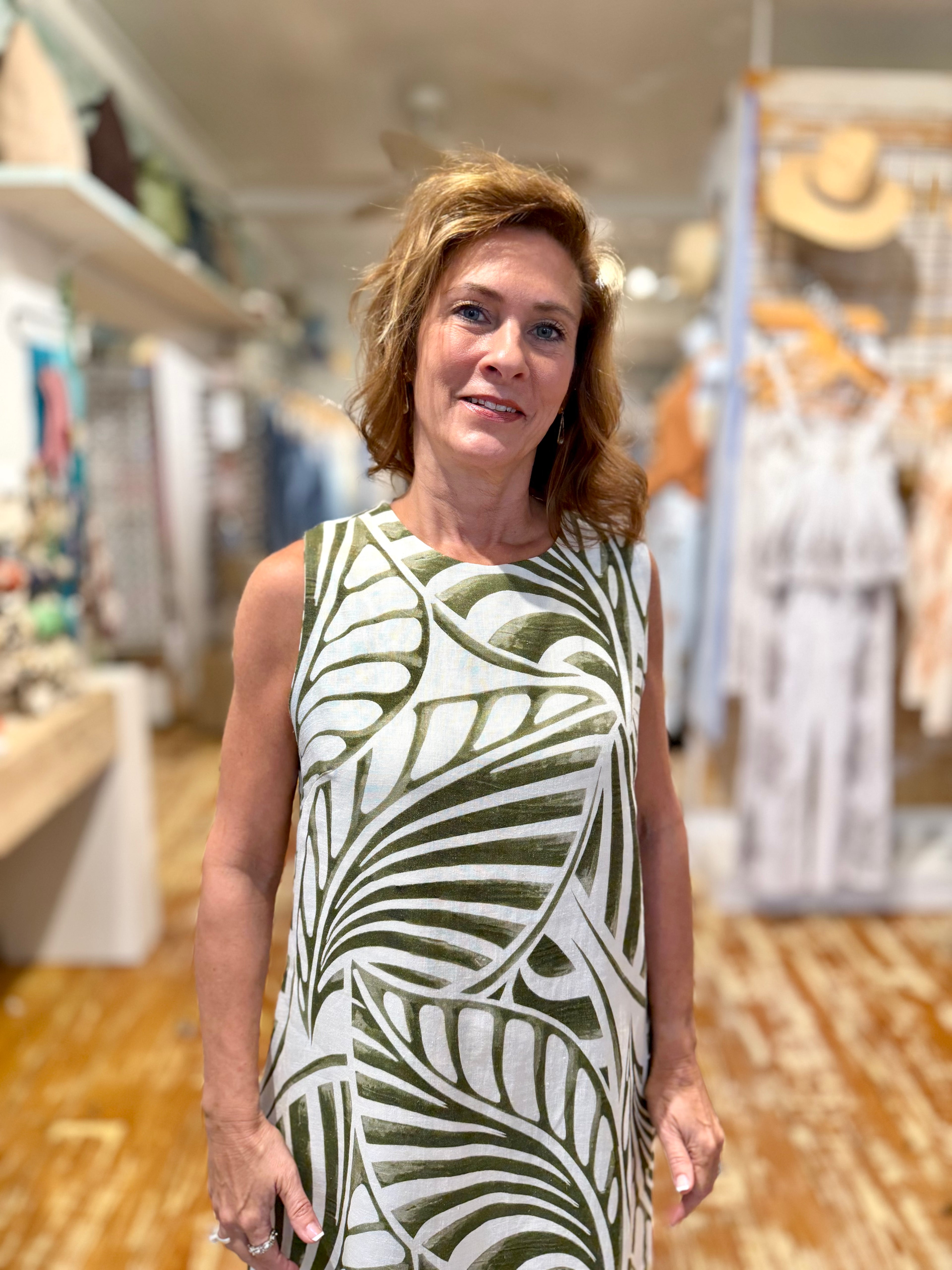 Olive Leaf Print Shift Dress