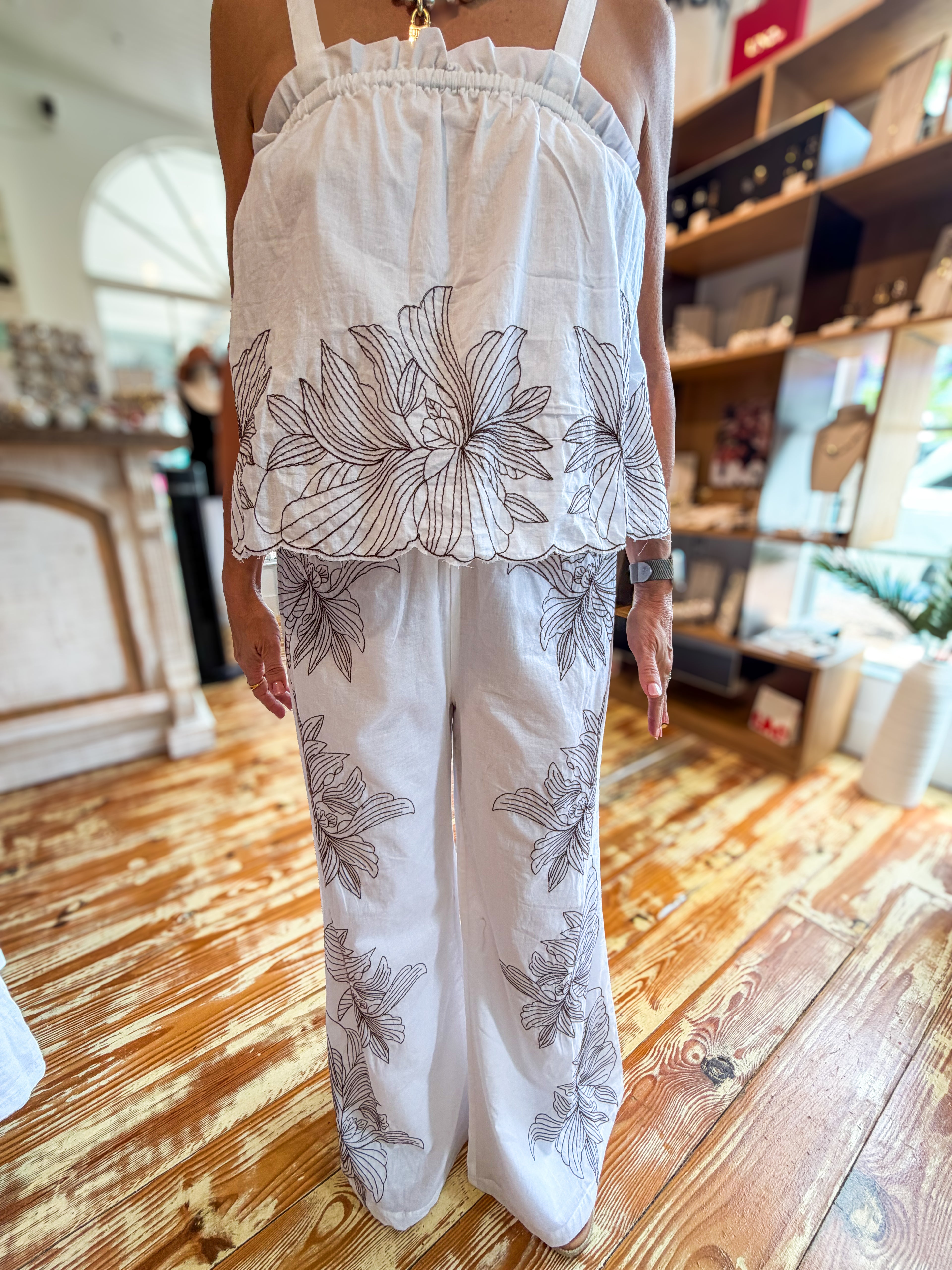 White Bloom Wide-Leg Pants