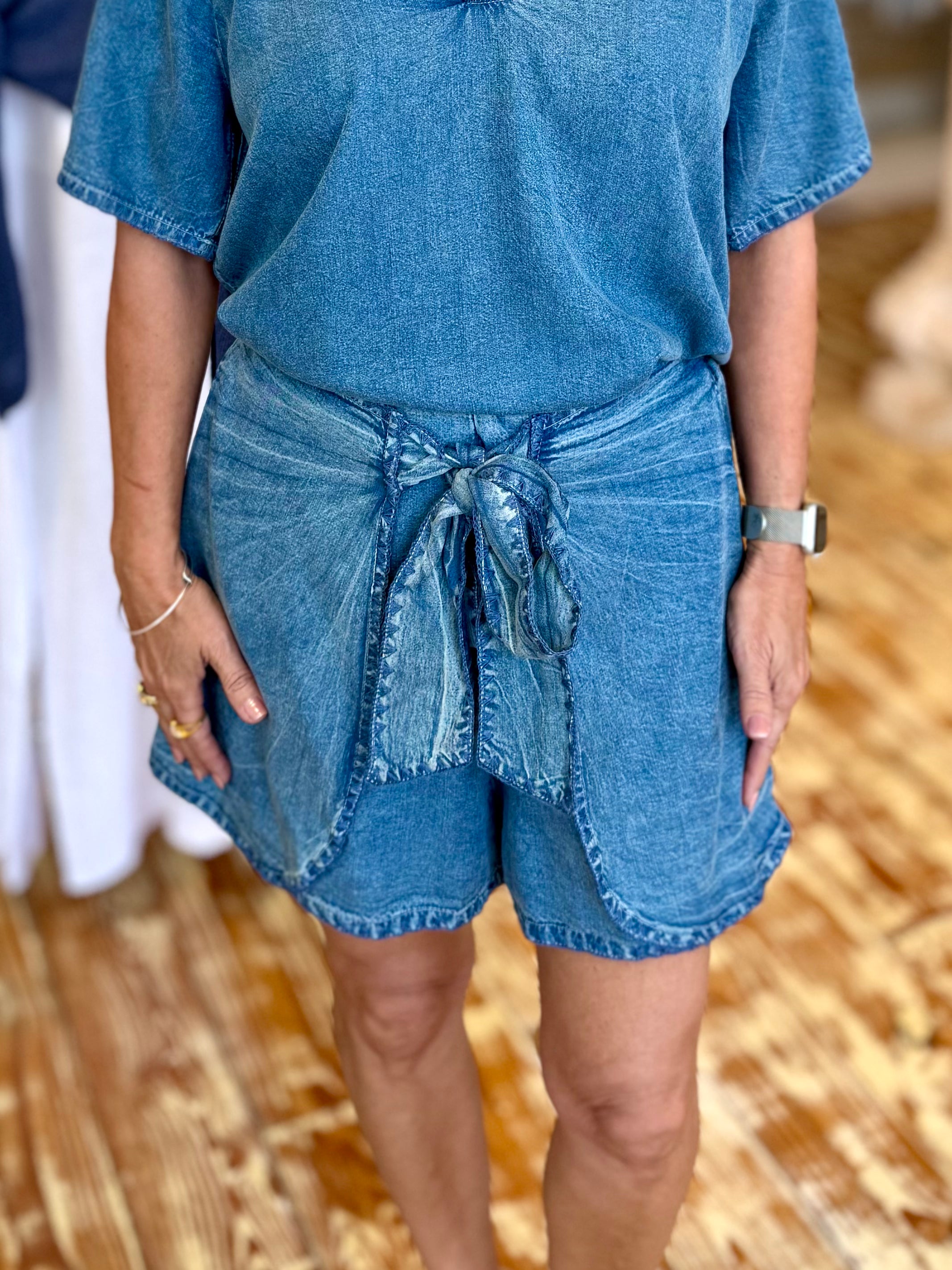 Soft Washed Denim Tie Waist Skort