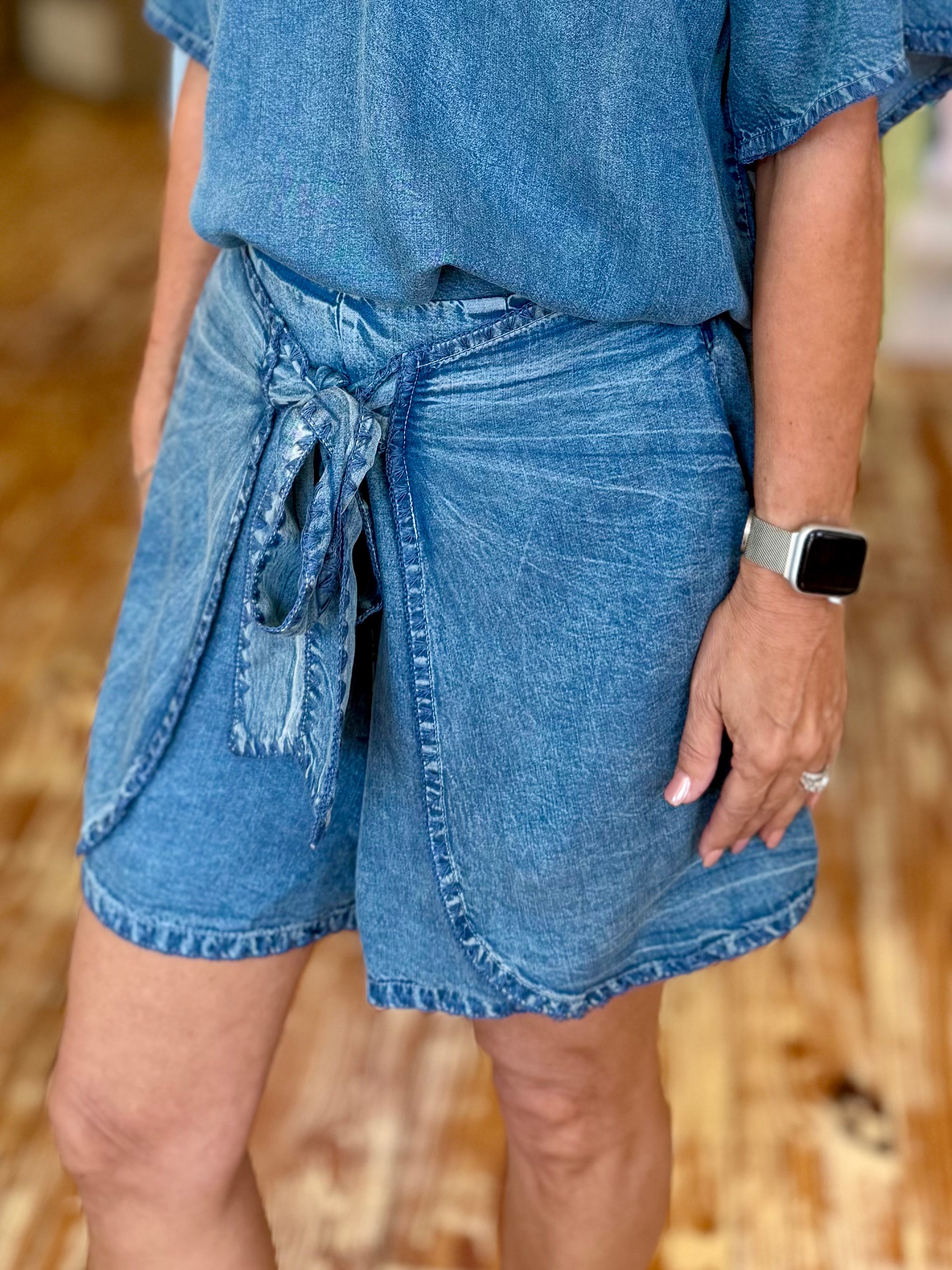 Soft Washed Denim Tie Waist Skort
