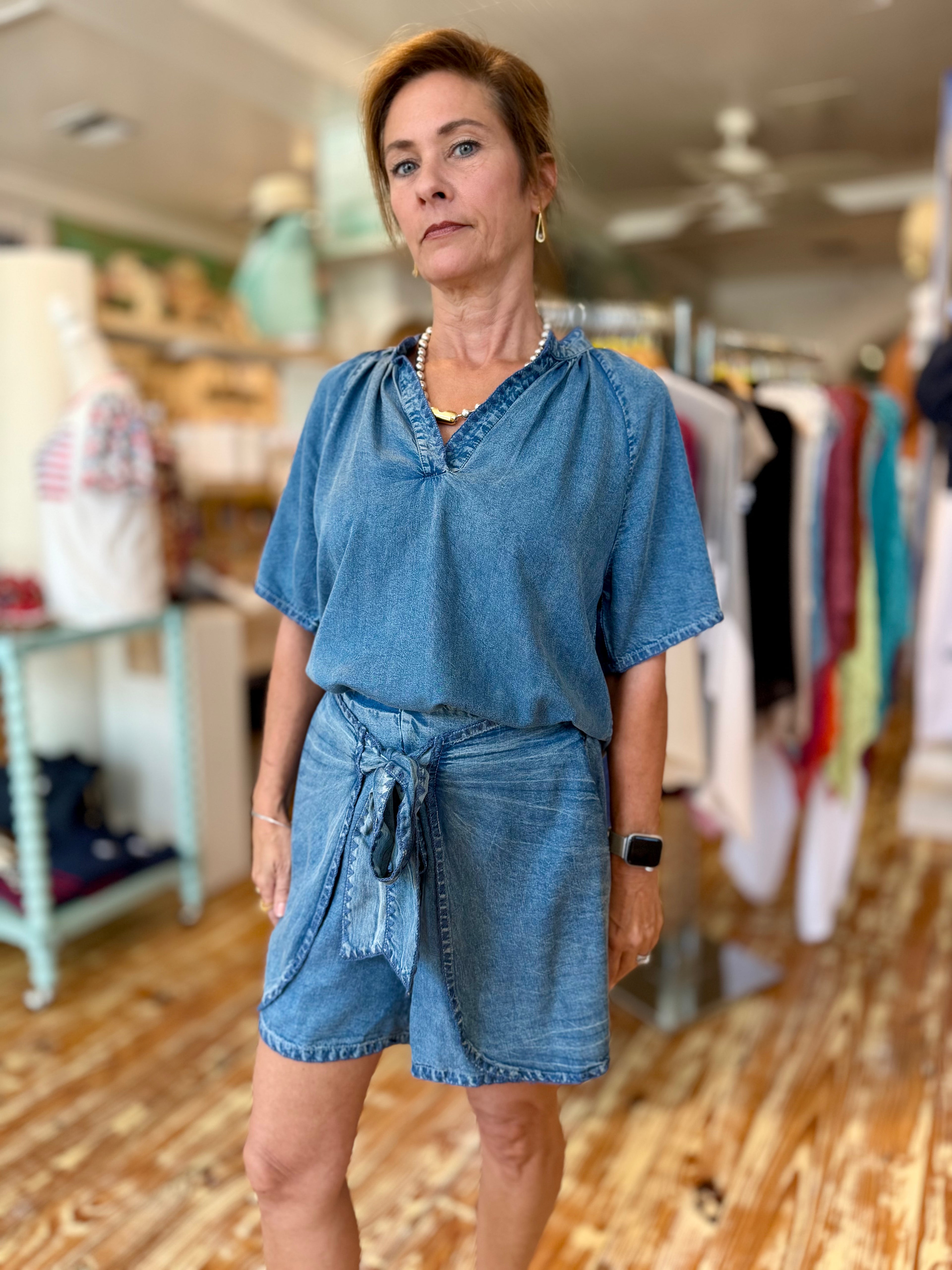 Soft Washed Denim Tie Waist Skort