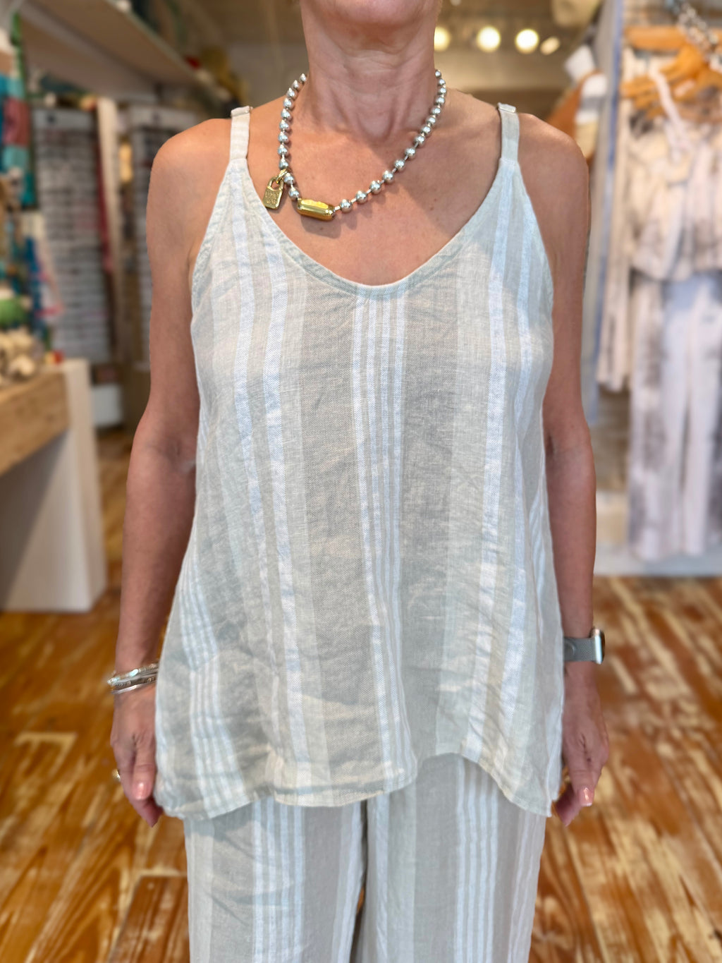Neutral Stripe Linen Tank