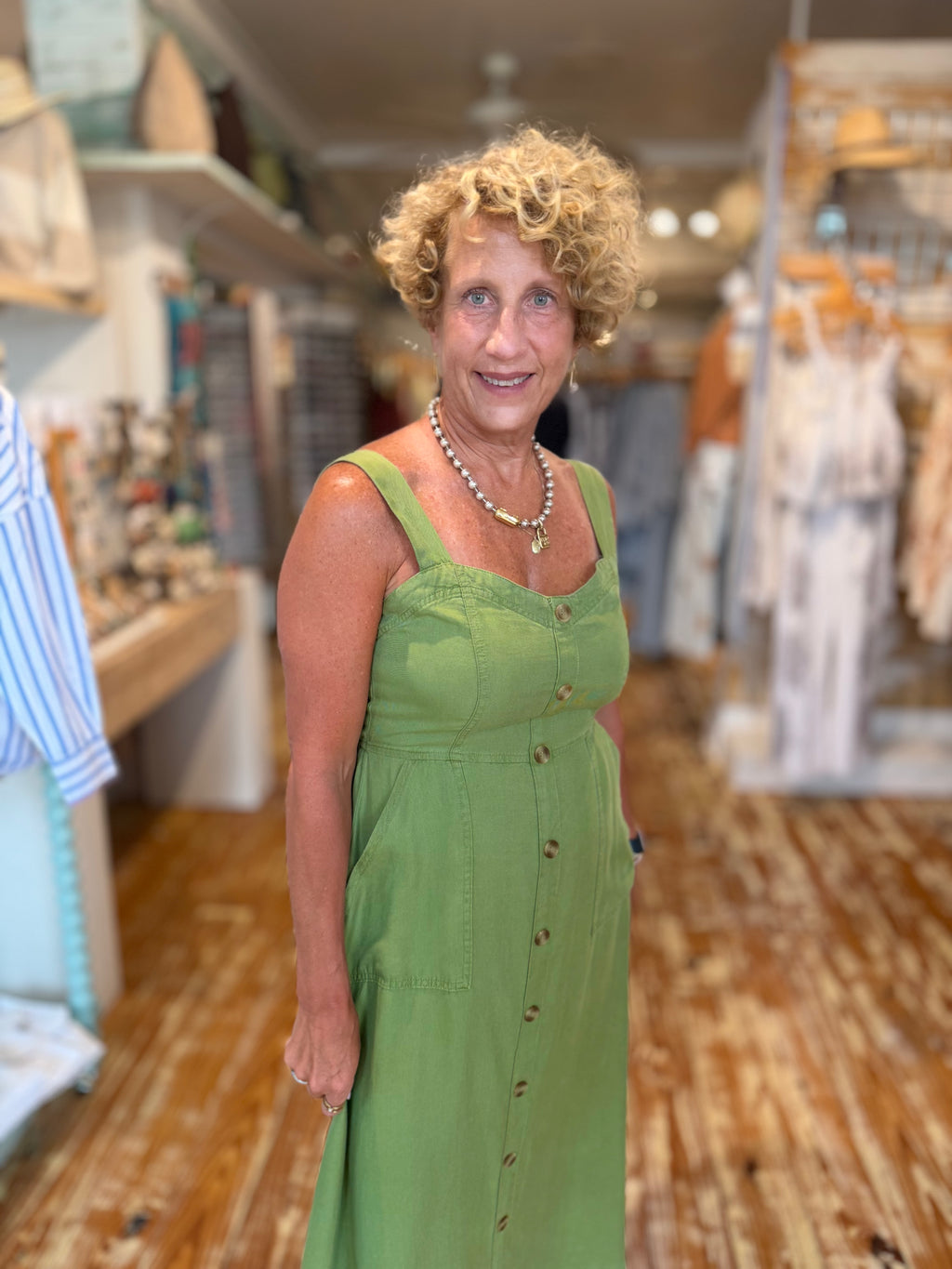 Olive Button-Front Maxi Dress
